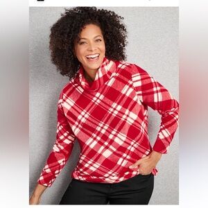 Talbots MICROFLEECE FUNNEL NECK PULLOVER - JINGLE PLAID size 8 petite‎